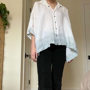 ESKANDAR Linen white with blue stripes boxy wide jacket shirt (0)